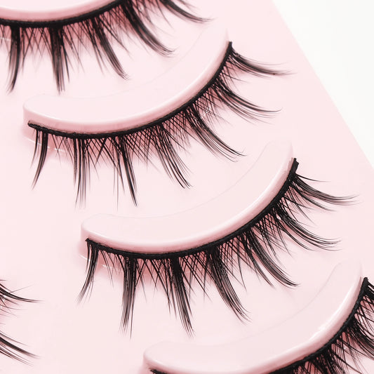 DINGSEN 5-Pair Natural Anime Fake Eyelashes – Manga Lashes with Clear Band, Lightweight, Reusable, Handmade